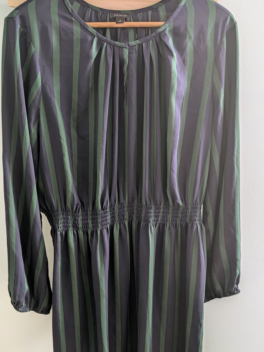 Ann Taylor Black and Green Vertical Stripe Long Sleeve Midi Dress